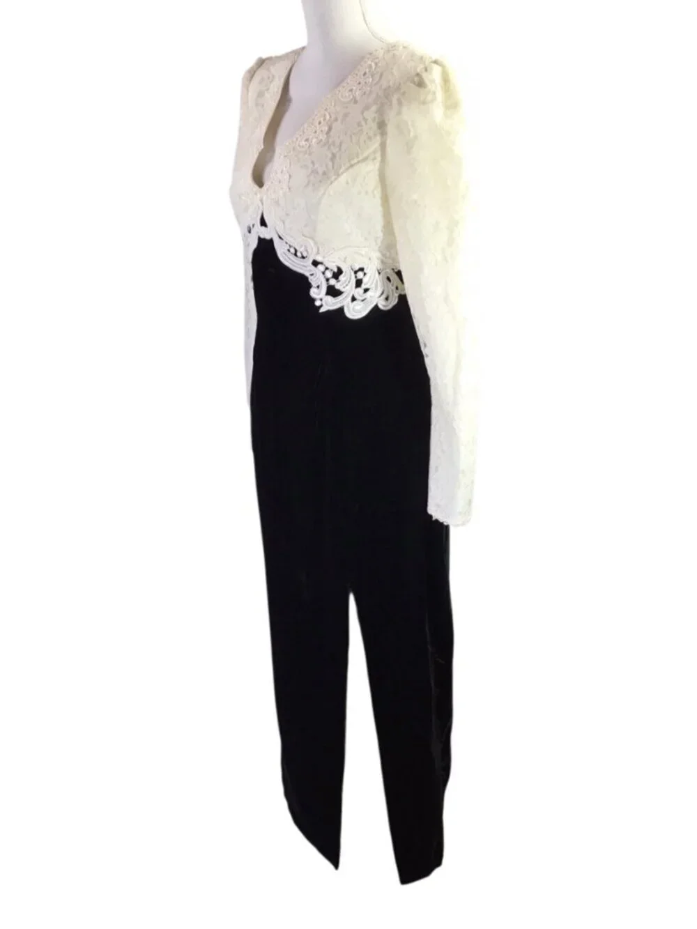 Scott McClintock Jessica Vintage Black Velvet Dress Maxi Lace Empire Size 10